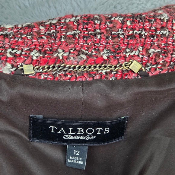 Vintage Talbots Tweed Blazer Women 12 Red Brown Wool Blend Multi Color Button Up - Picture 4 of 10